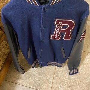 Roots Men's Navy and Black Varsity Jacket